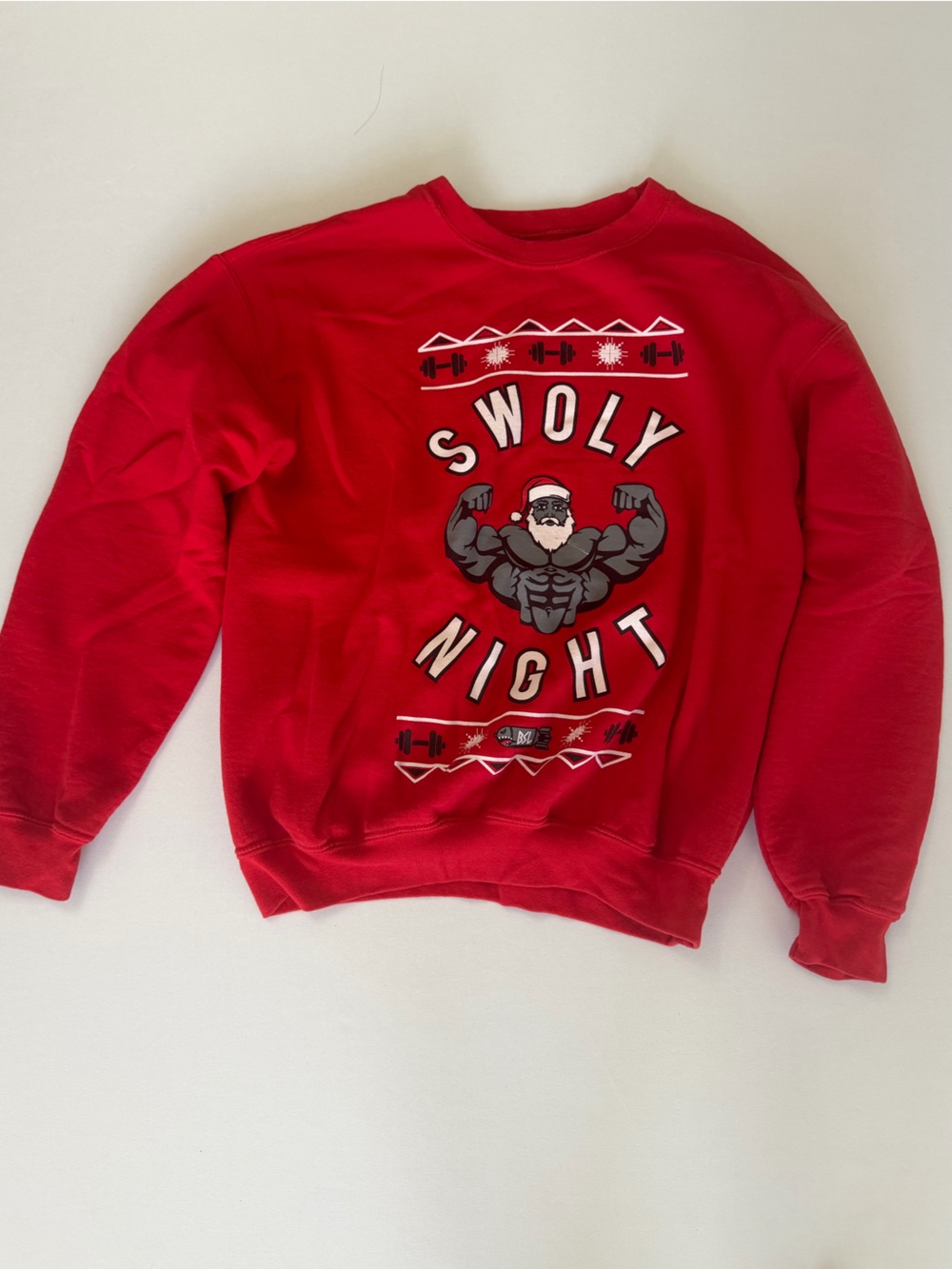 Swole Night Bodybuilding Santa Christmas Sweatshirt Red Men’s Medium